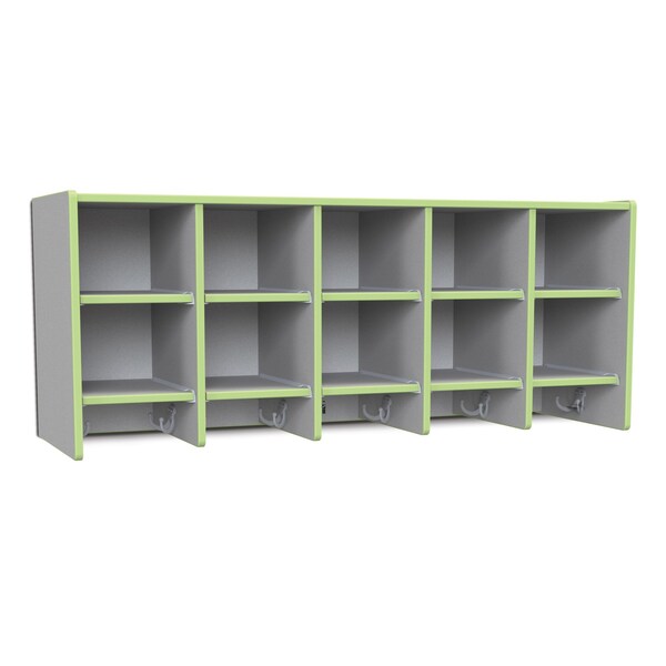 Rainbow Accents 10 Section Wall Mount Coat Locker, without Trays, Key Lime Green